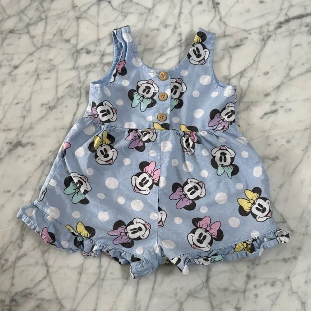 Minnie Mouse Disney Baby Bubble Ruffle Girl’s Playsuit Romper Jumper Sz 3-6 Mo